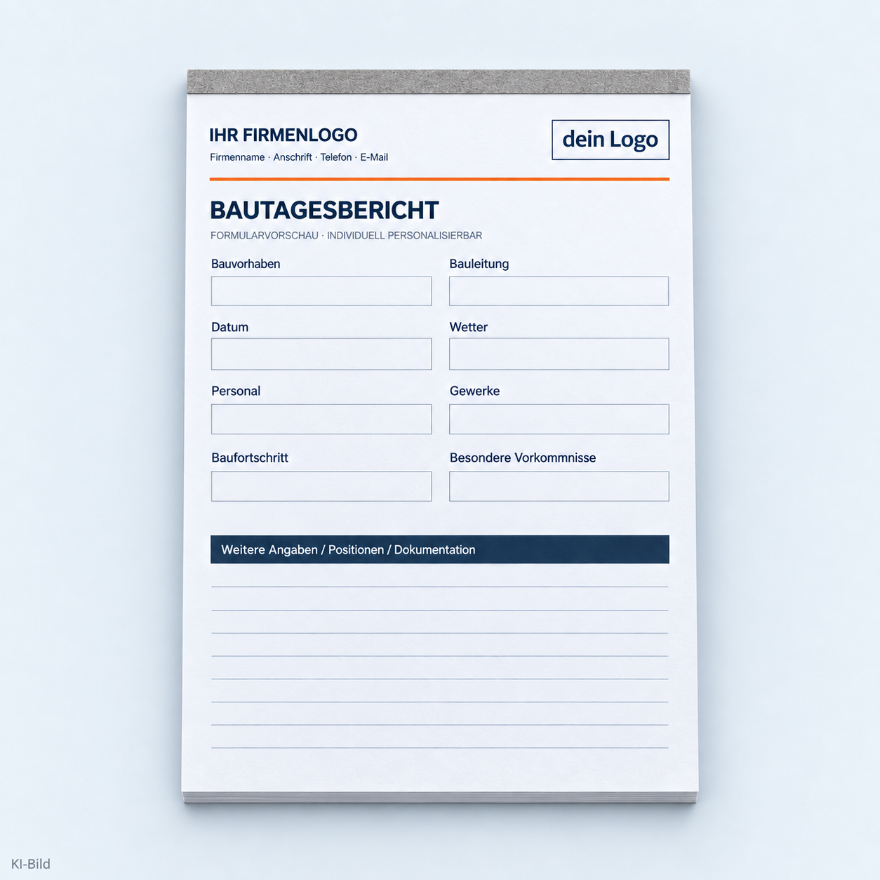 Bautagesbericht als geschlossener Formularblock