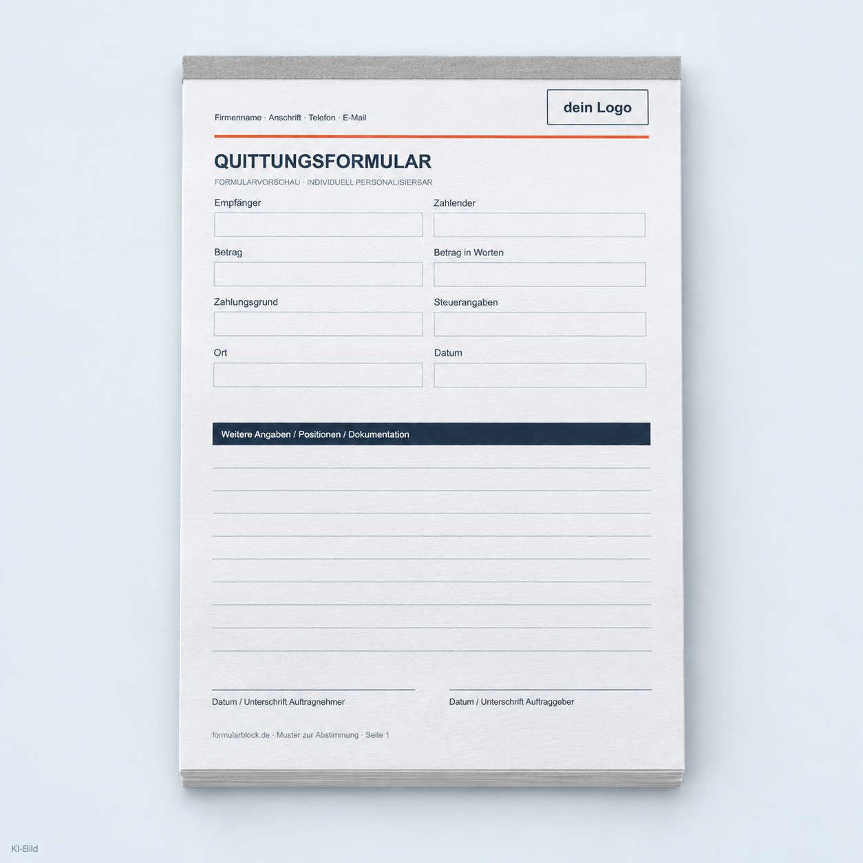 Quittungsformular als geschlossener Formularblock