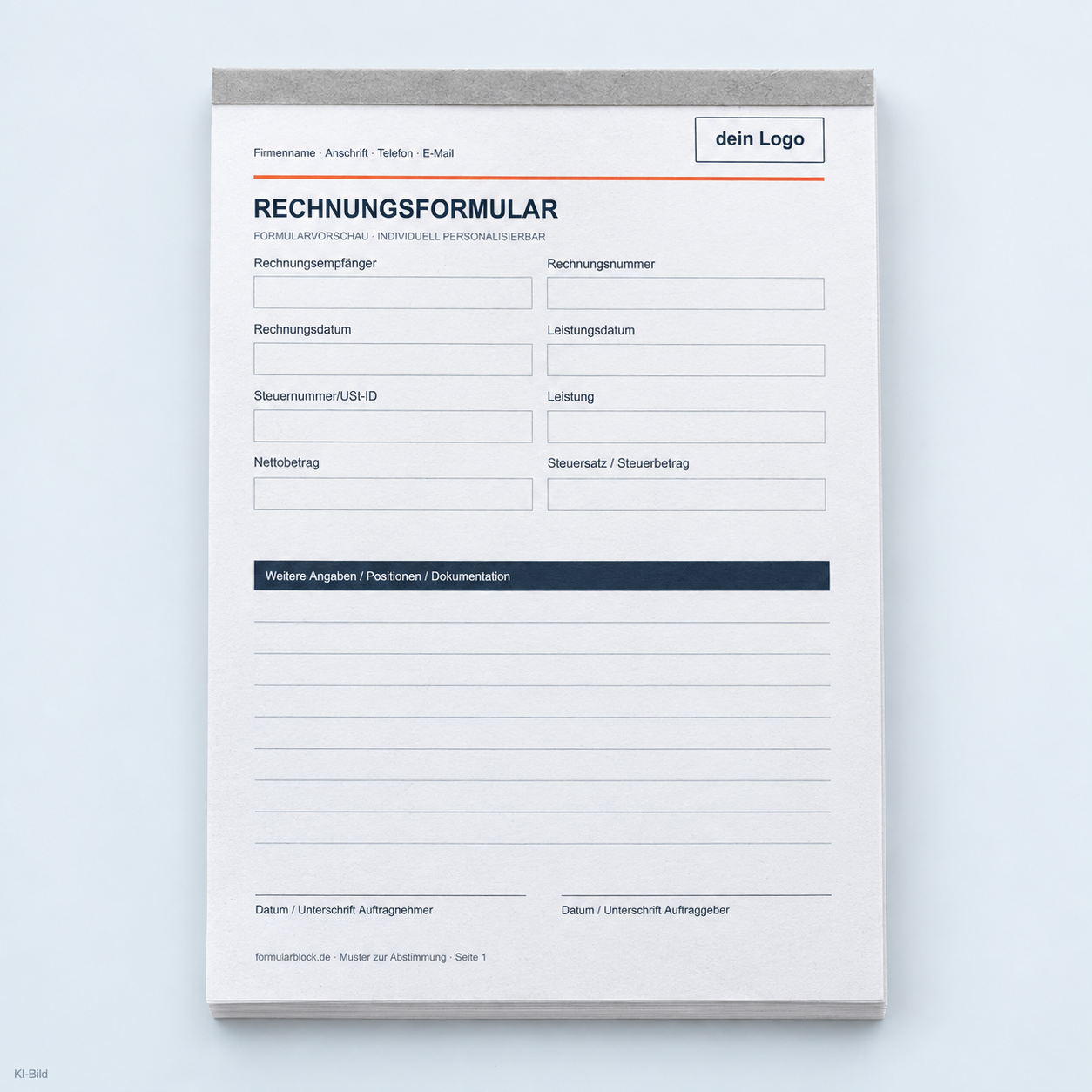 Rechnungsformular als geschlossener Formularblock