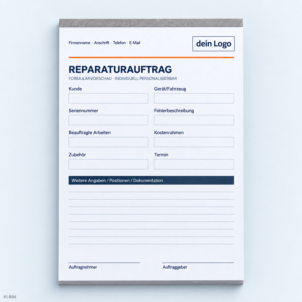 Reparaturauftrag als geschlossener Formularblock