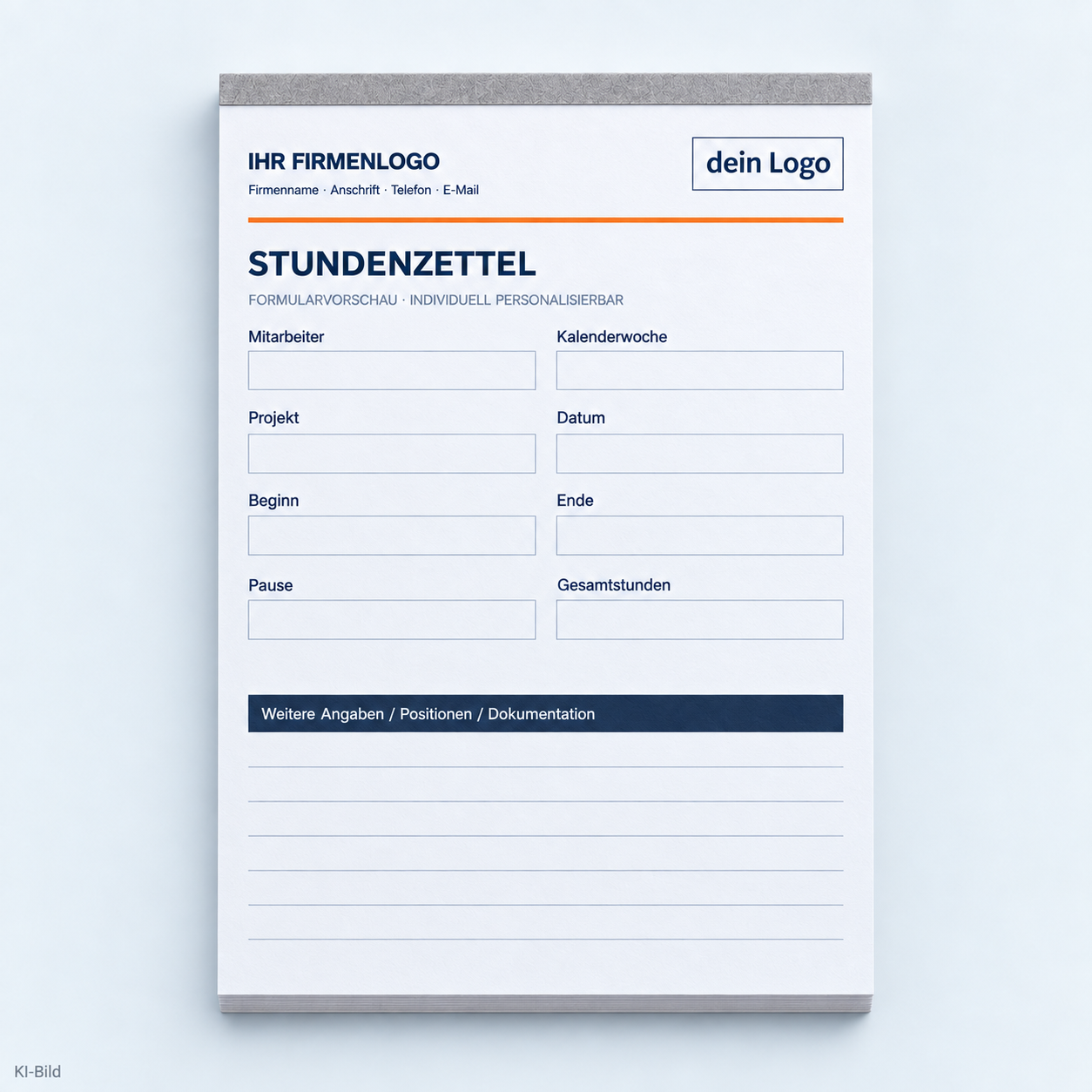 Stundenzettel als geschlossener Formularblock