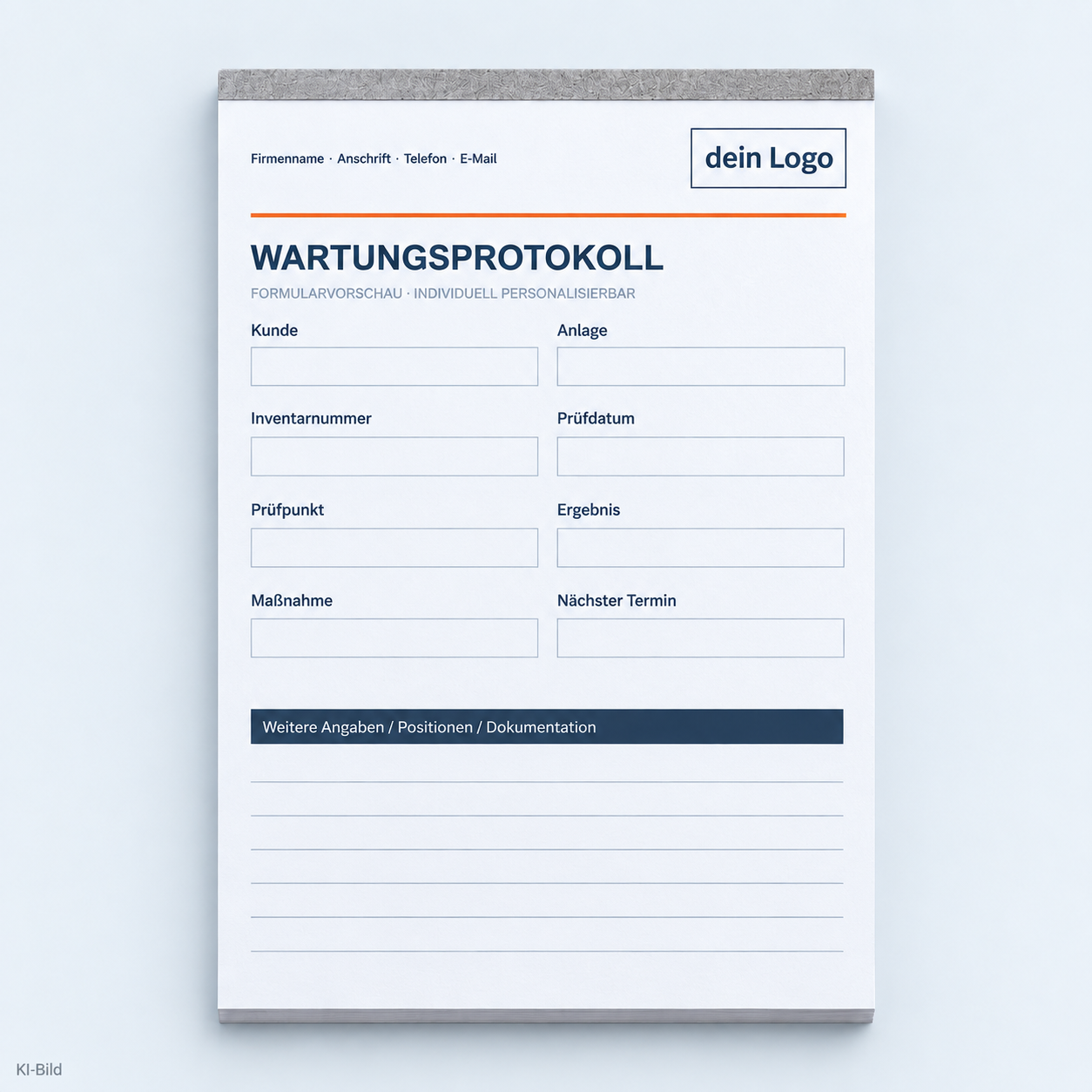 Wartungsprotokoll als geschlossener Formularblock